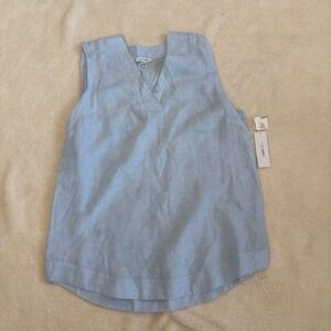 NWT Pure Navy Sleeveless V Neck 100% Linen Top Women's XL Light Blue